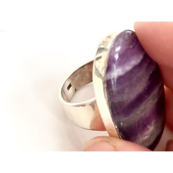 XL Purple Flourite Gemstone Vintage Solitaire Sterling Silver Ring - sz 6 - Picture 6 of 10